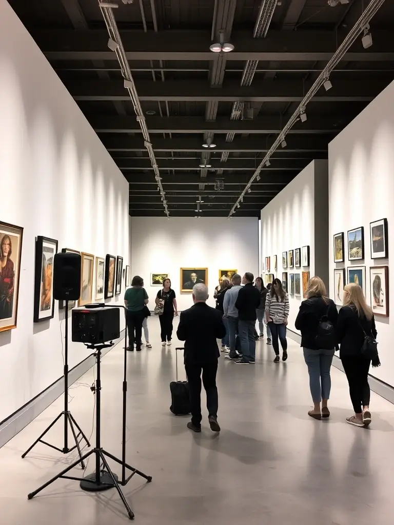 An image of a photography exhibition showcasing the works of PHOTO CLUB VEZERE MONEDIERES members, with attendees viewing the displayed photographs.