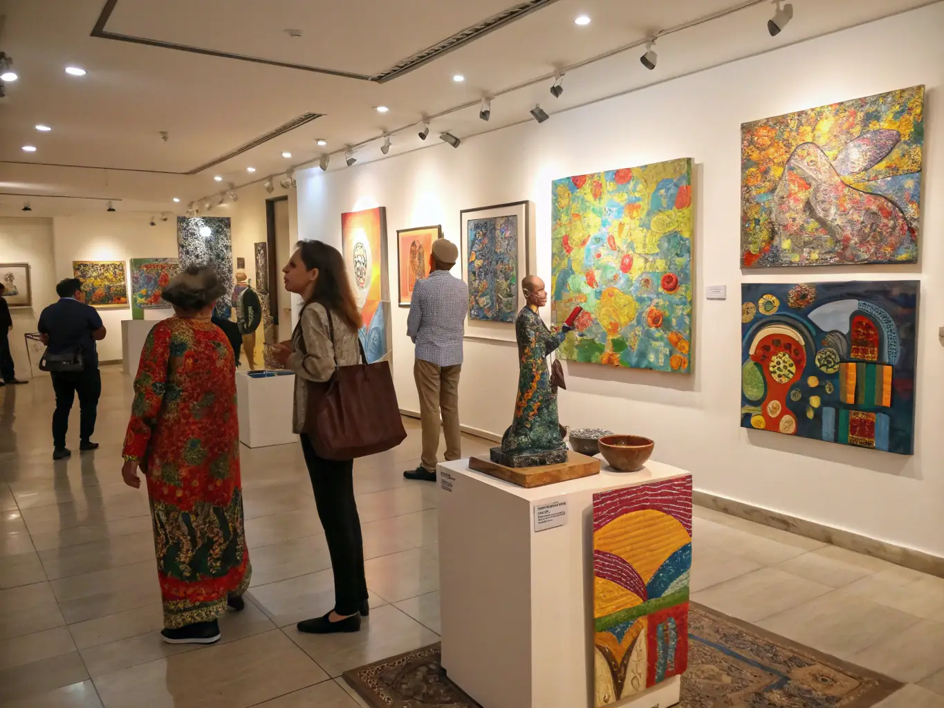 A vibrant exhibition showcasing the best works of PHOTO CLUB VEZERE MONEDIERES members, displayed in a local community center. The image should highlight the diversity of photographic styles and the club's commitment to promoting local talent.