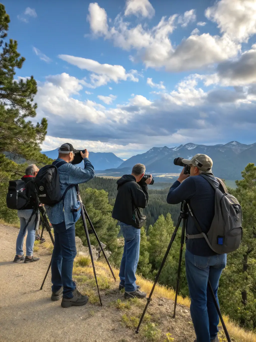 A group of photographers on a field trip, capturing landscape shots during a club outing in the Vézère Monédières region.