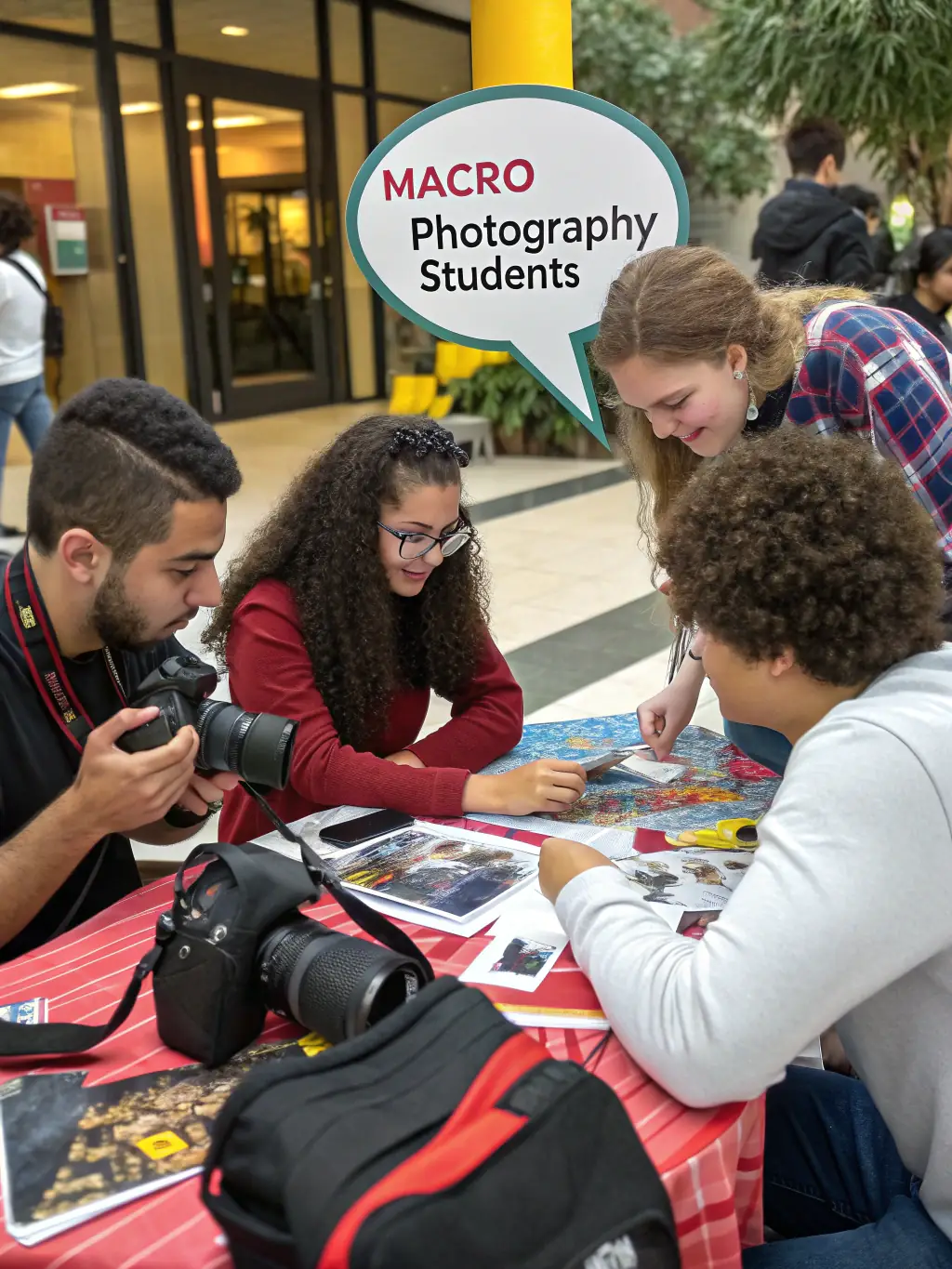 A collaborative photography project involving local students and club members, working together on a themed photo series.